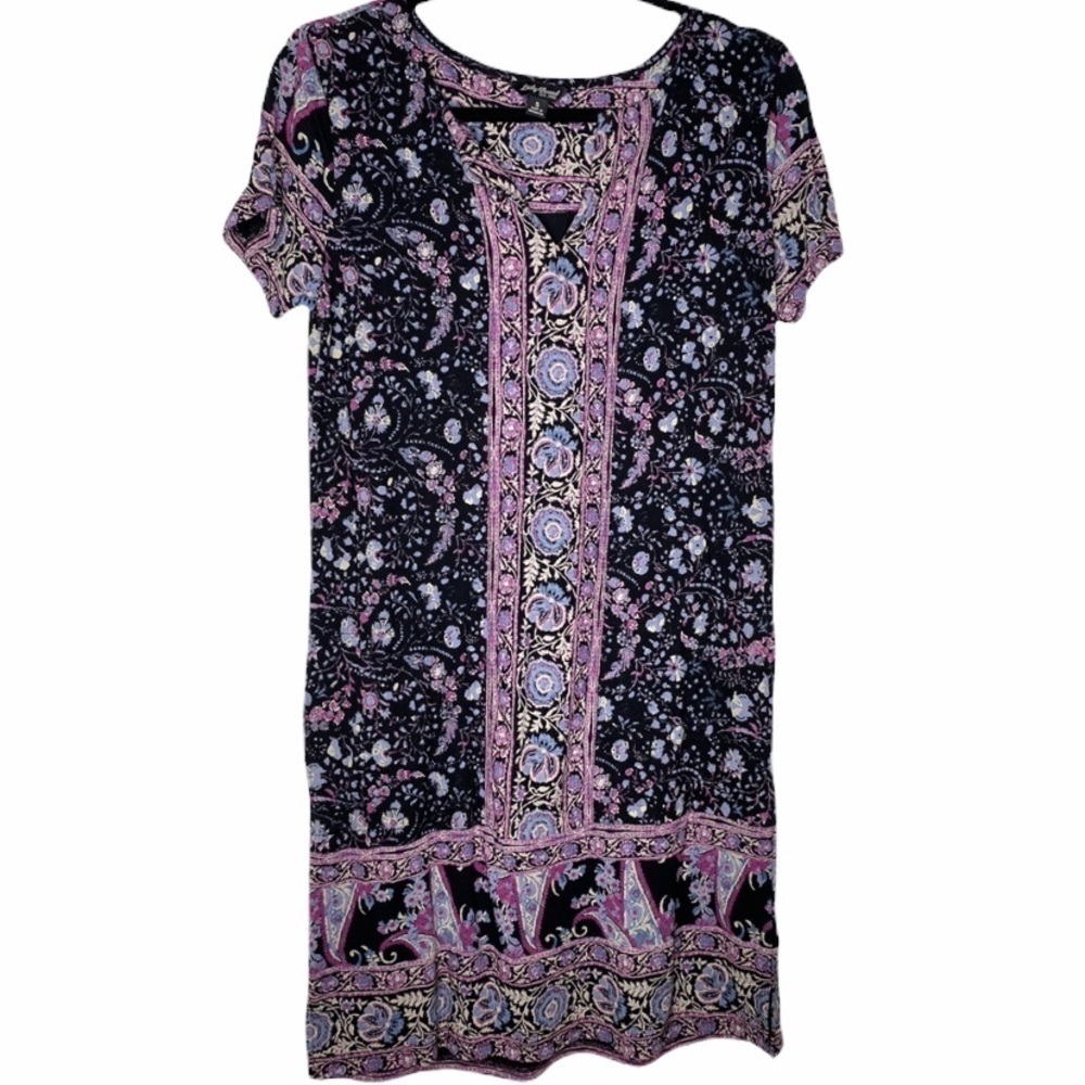 Lucky brand patterned floral shift dress size small boho